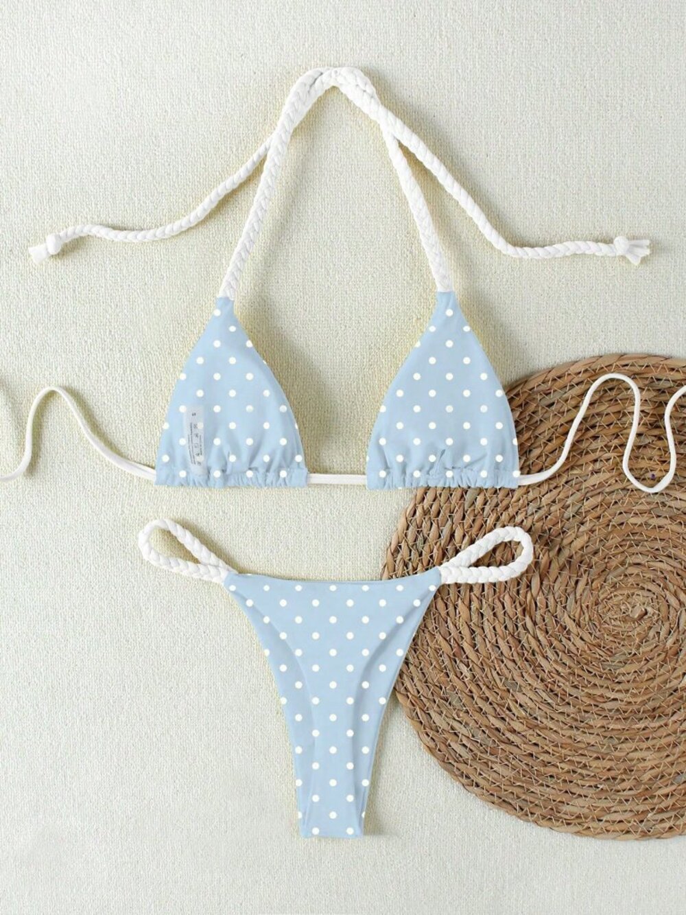 Multicolor Casual Polka Dot Woven Strap Women's 2-Piece Bikini Beach - Picture 3 of 5